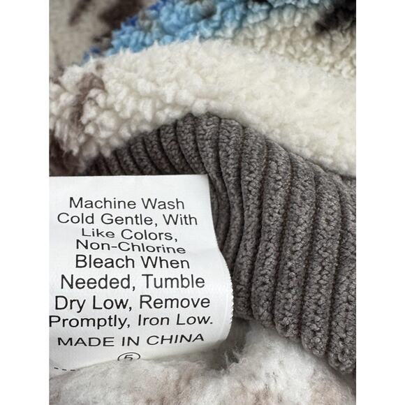 AndTheWhy Sherpa Fleece Jacket Aztec Cream Blue Brown Corduroy Trim Size L - Picture 5 of 5